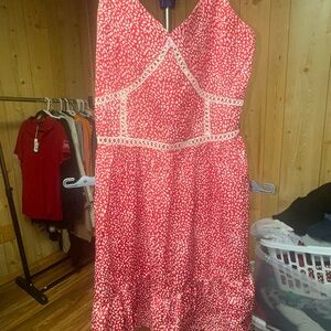 Rebellious One Red Printed Mini Dress with Cream Lace